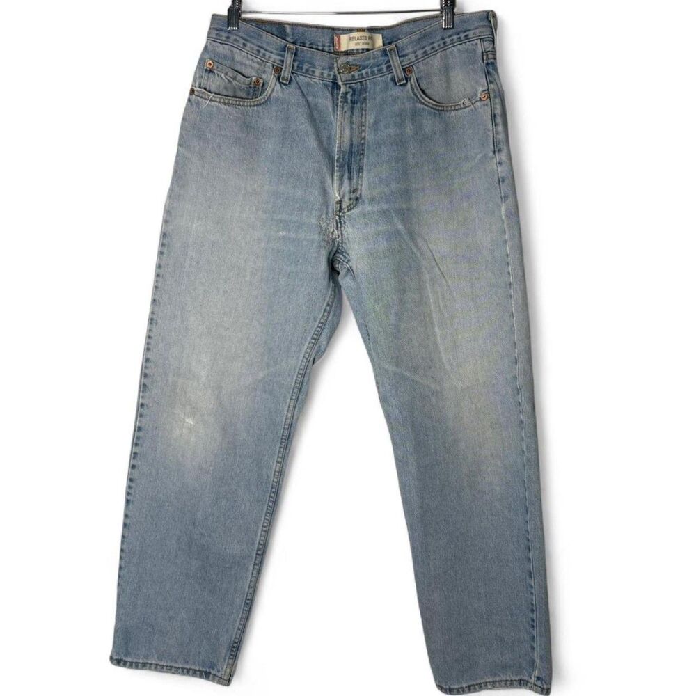 VTG 90s Levi's 550s, Distressed, Sashiko Mend, Relaxed Fit 36x32 Made in Canada